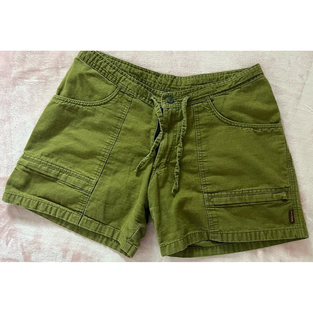 prAna Shorts VTG Cargo Sz Med Women Green Outdoor Hiking Adjustable Seersucker
